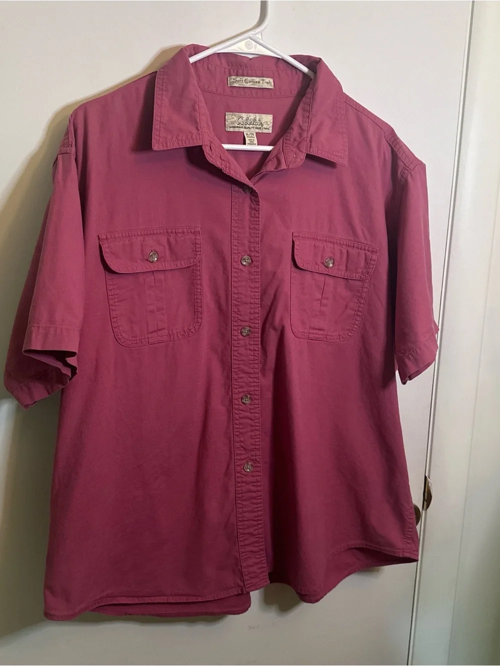 Cabelas Shirt Womens XL Rose Cotton Short Sleeve Button Up Soft Canvas Trail Vtg - Picture 2 of 6